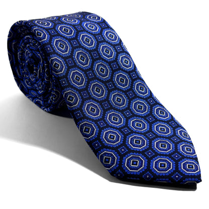 Black & Blue Floral Medallion Silk Tie (Handmade in Italy)