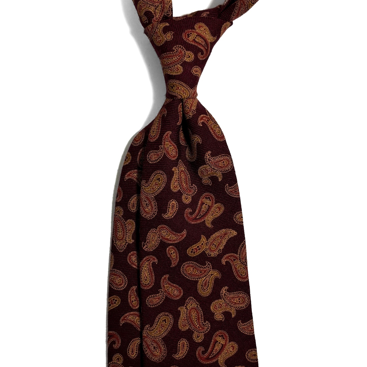 Burgundy & Gold Paisley Wool Challis Tie