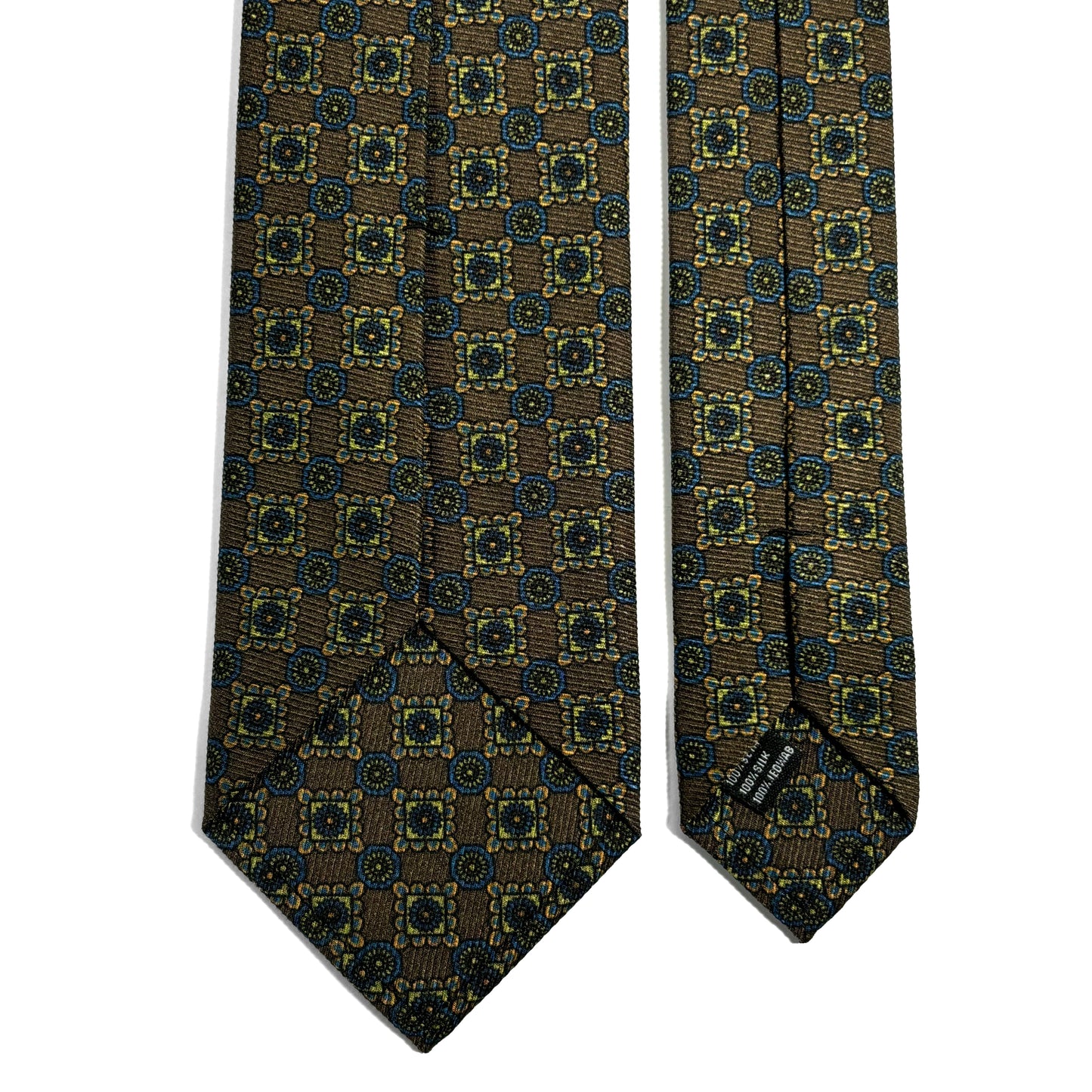 Olive Green Floral Italian Madder Silk Tie