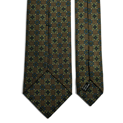 Olive Green Floral Italian Madder Silk Tie