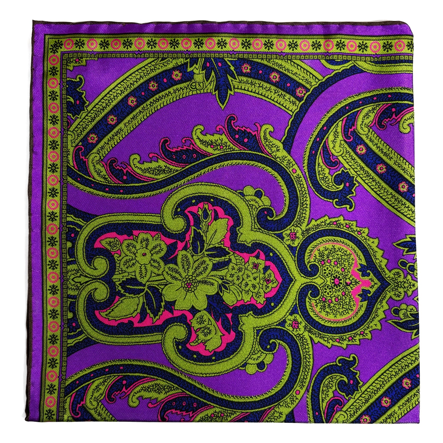 Purple & Green Floral Silk Pocket Square