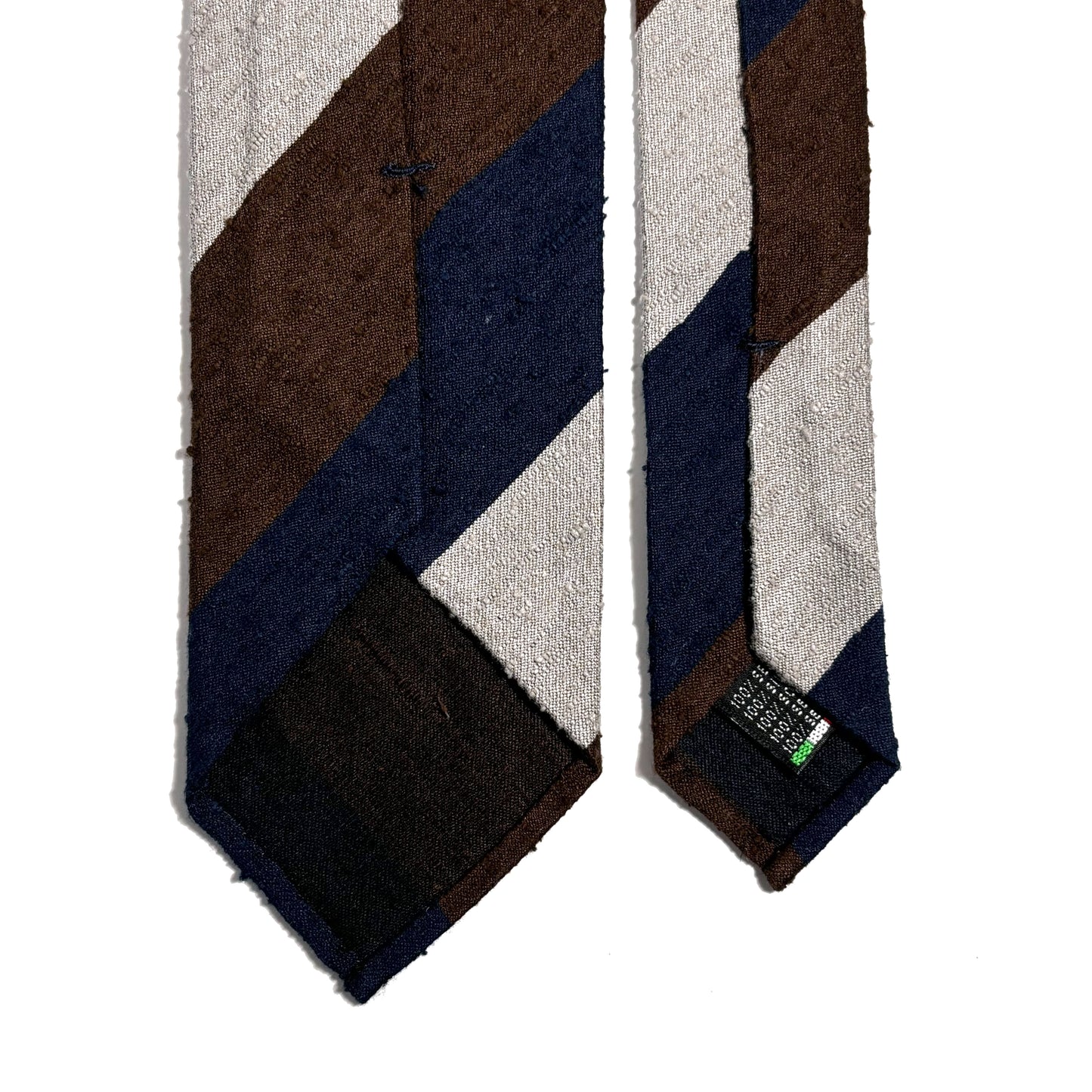 Navy Blue / Silver / Brown Block Stripe Untipped Silk Shantung Tie