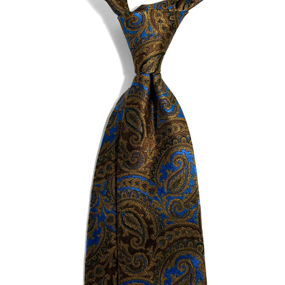Brown & Light Blue Paisley Silk Jacquard Tie