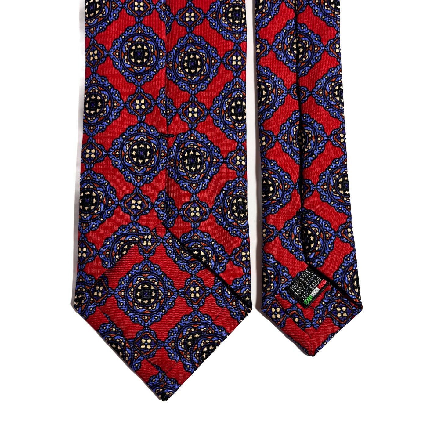 Hand-Printed Red Geometric Medallion Ancient Madder Silk Tie