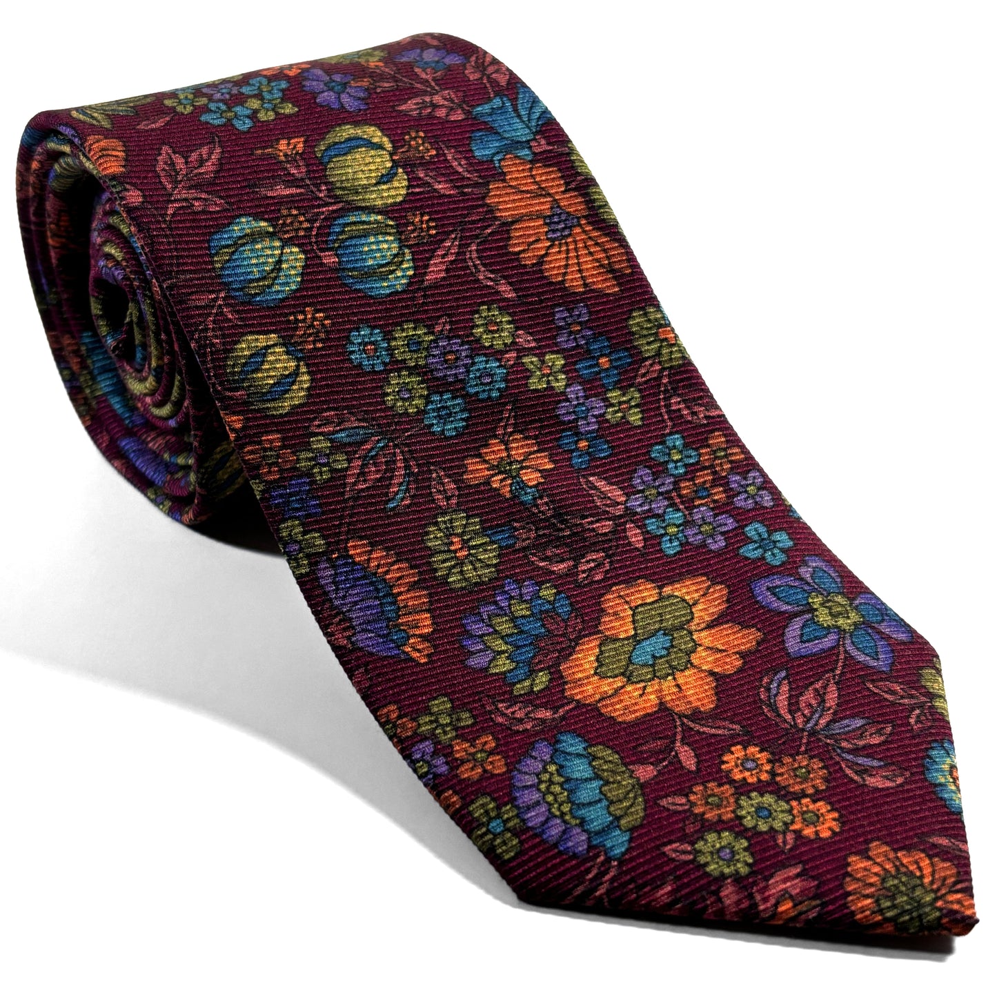 Burgundy Floral Motif Italian Madder Silk Tie