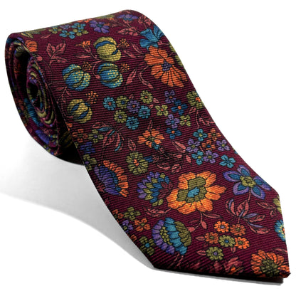 Burgundy Floral Motif Italian Madder Silk Tie