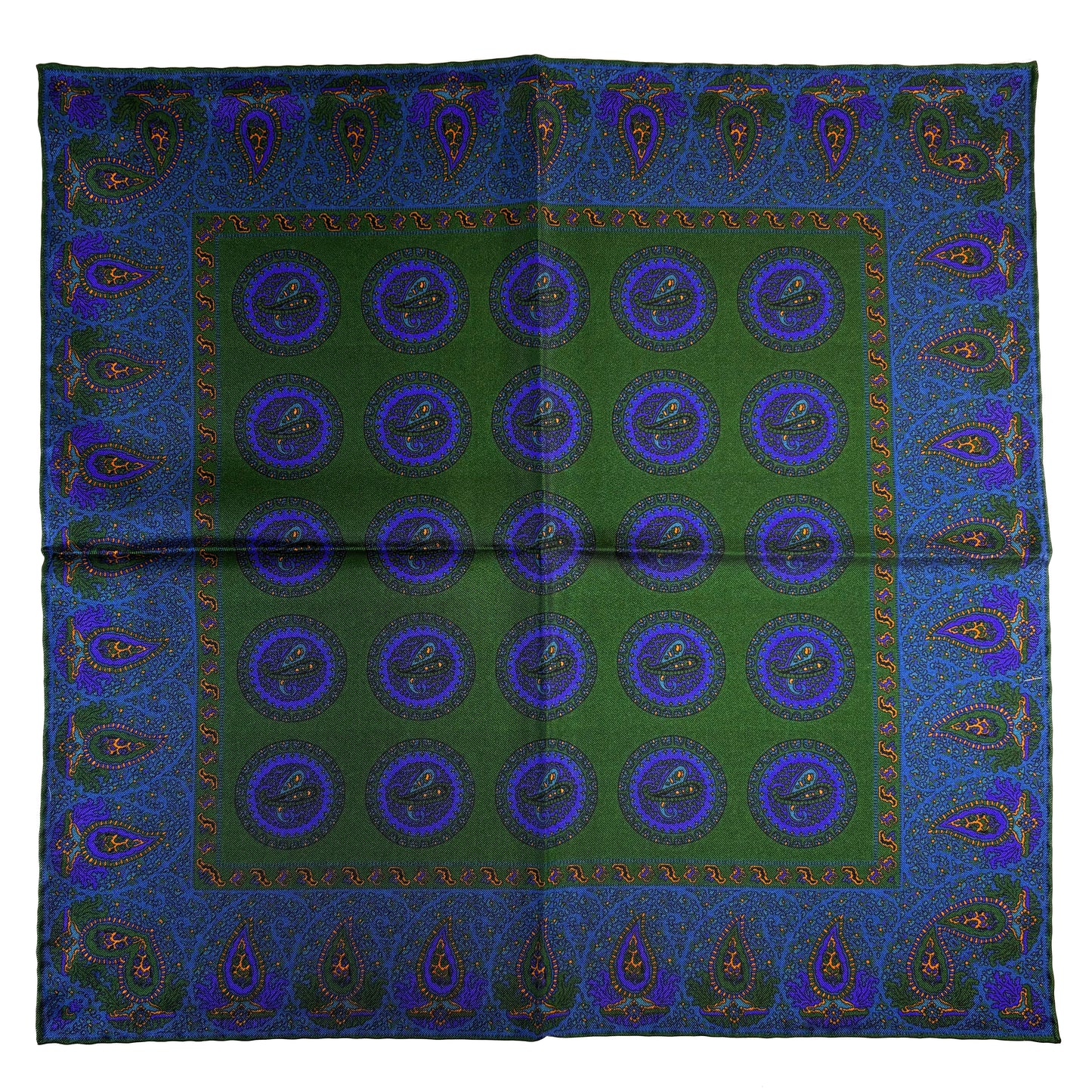 Forest Green & Blue Geometric Ancient Madder Silk Pocket Square