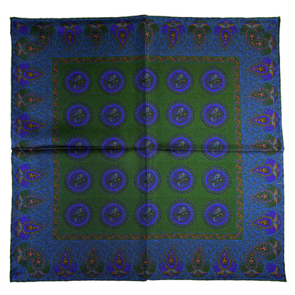 Forest Green & Blue Geometric Ancient Madder Silk Pocket Square