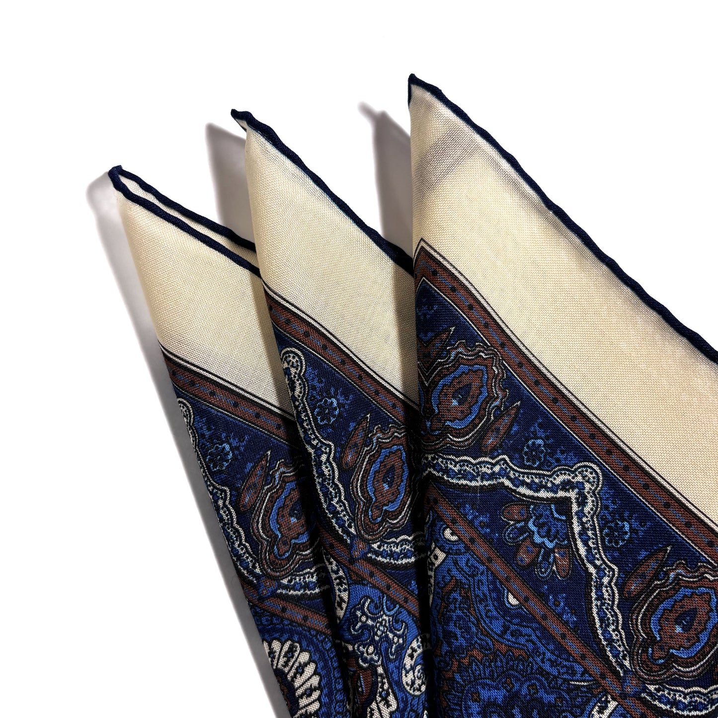 Dominus - Ivory & Blue - Wool/Silk Pocket Square