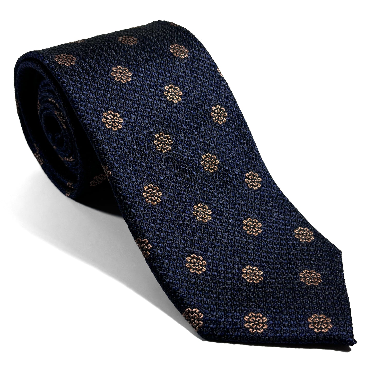 Navy Blue Floral Silk Grenadine Tie (English Weave)