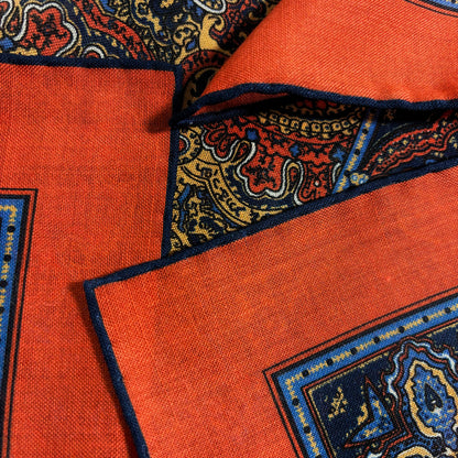 Dominus - Orange & Navy Blue - Wool/Silk Pocket Square