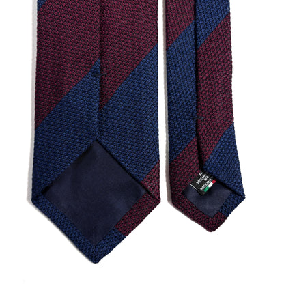 Navy Blue & Burgundy Striped Wool/Silk Grenadine Tie (Garza Fina)