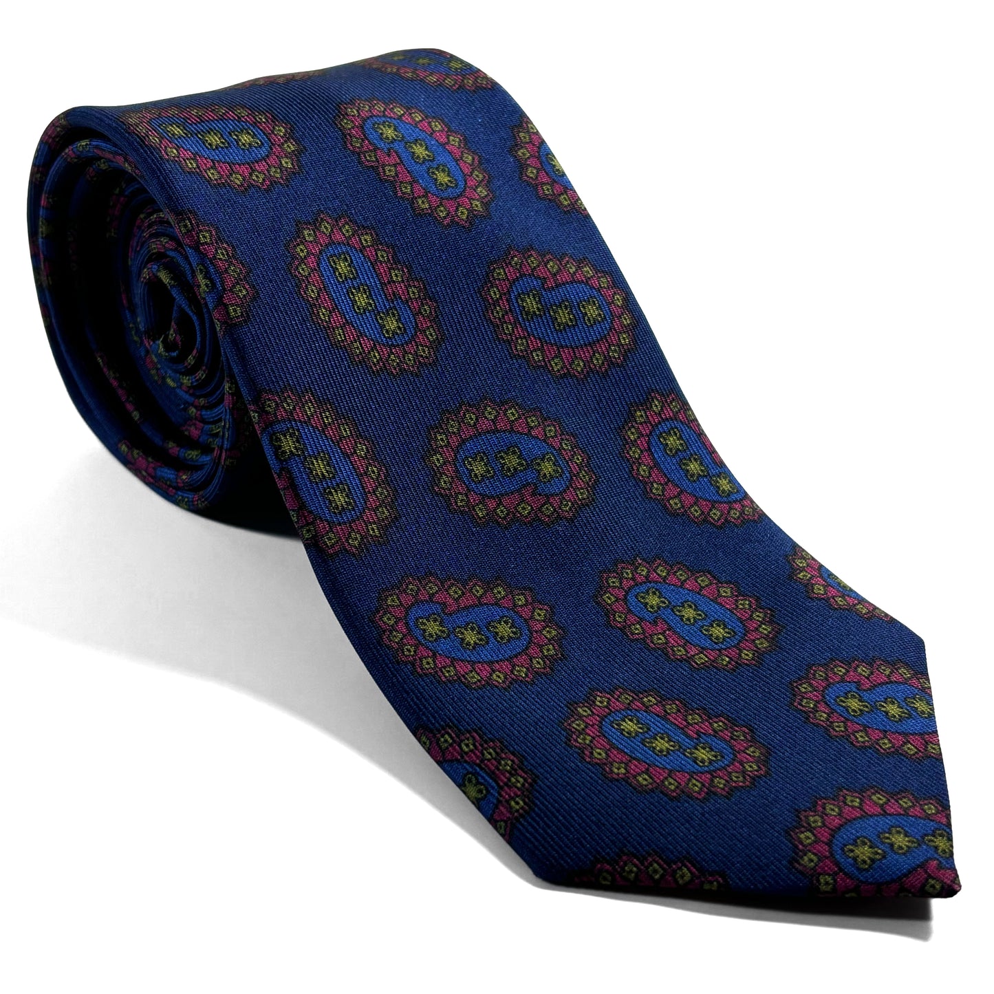 Navy Blue Paisley Printed 36oz Silk Twill Tie