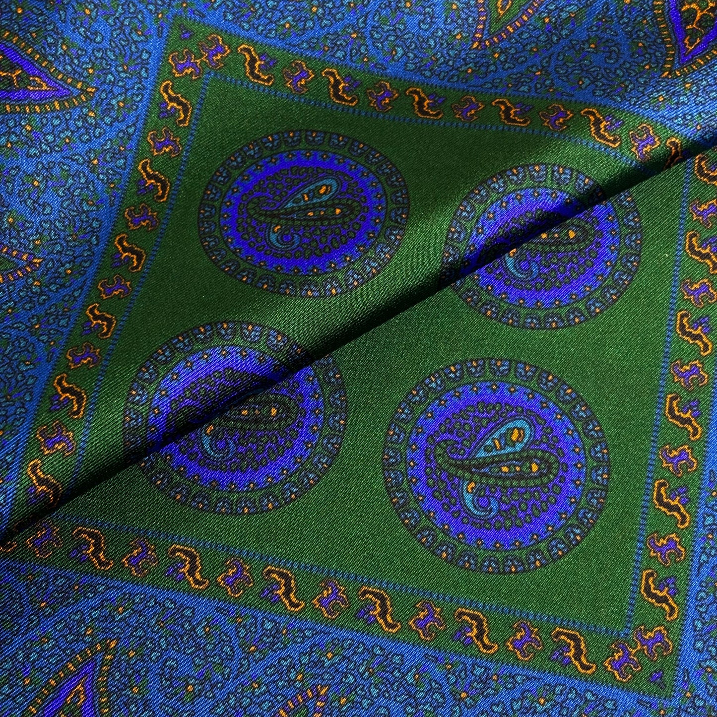 Forest Green & Blue Geometric Ancient Madder Silk Pocket Square