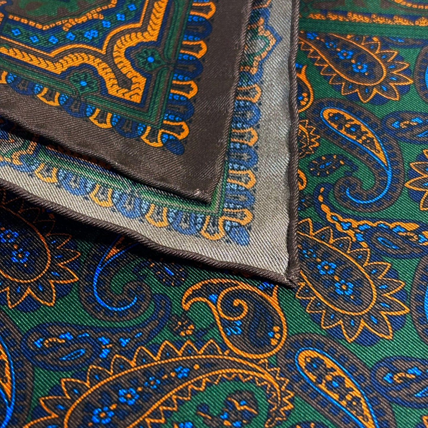 Brown & Green Paisley Silk Pocket Square