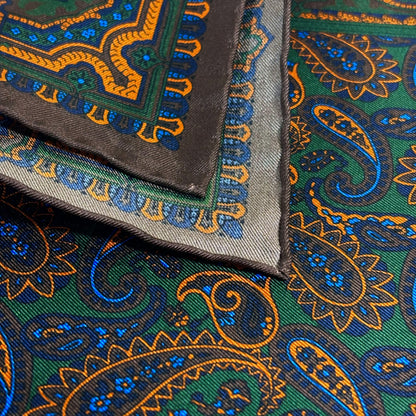 Brown & Green Paisley Silk Pocket Square
