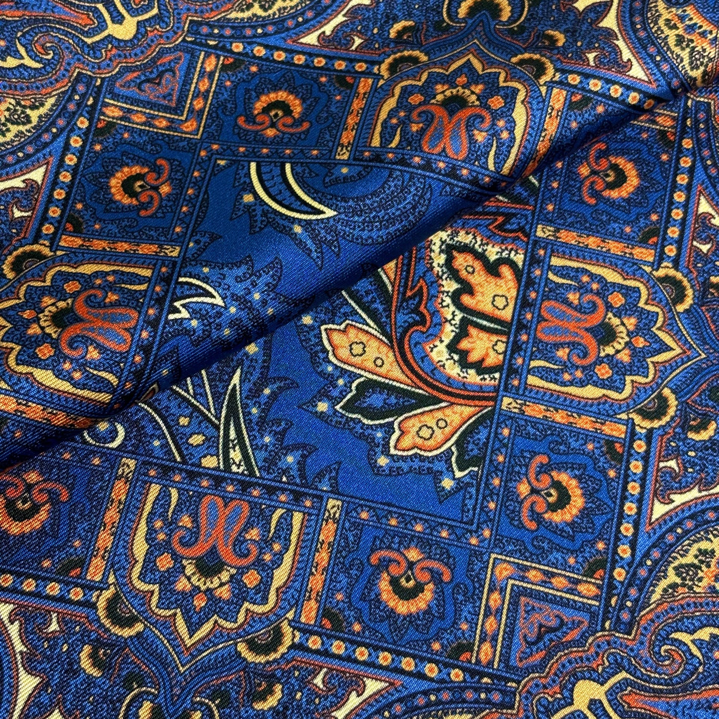 Egyptian Blue & Cream Floral Motif Ancient Madder Silk Pocket Square