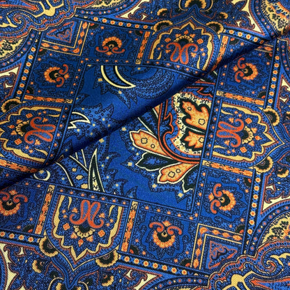 Egyptian Blue & Cream Floral Motif Ancient Madder Silk Pocket Square