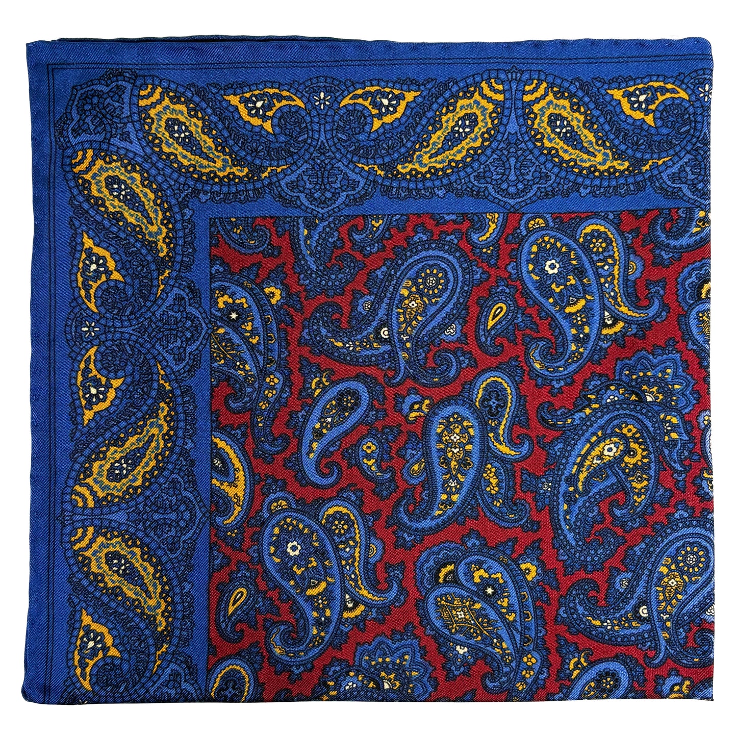 Burgundy & Blue Paisley Ancient Madder Silk Pocket Square