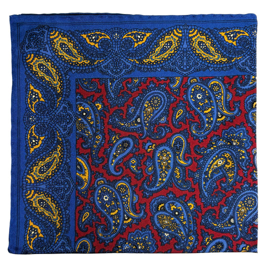 Burgundy & Blue Paisley Ancient Madder Silk Pocket Square