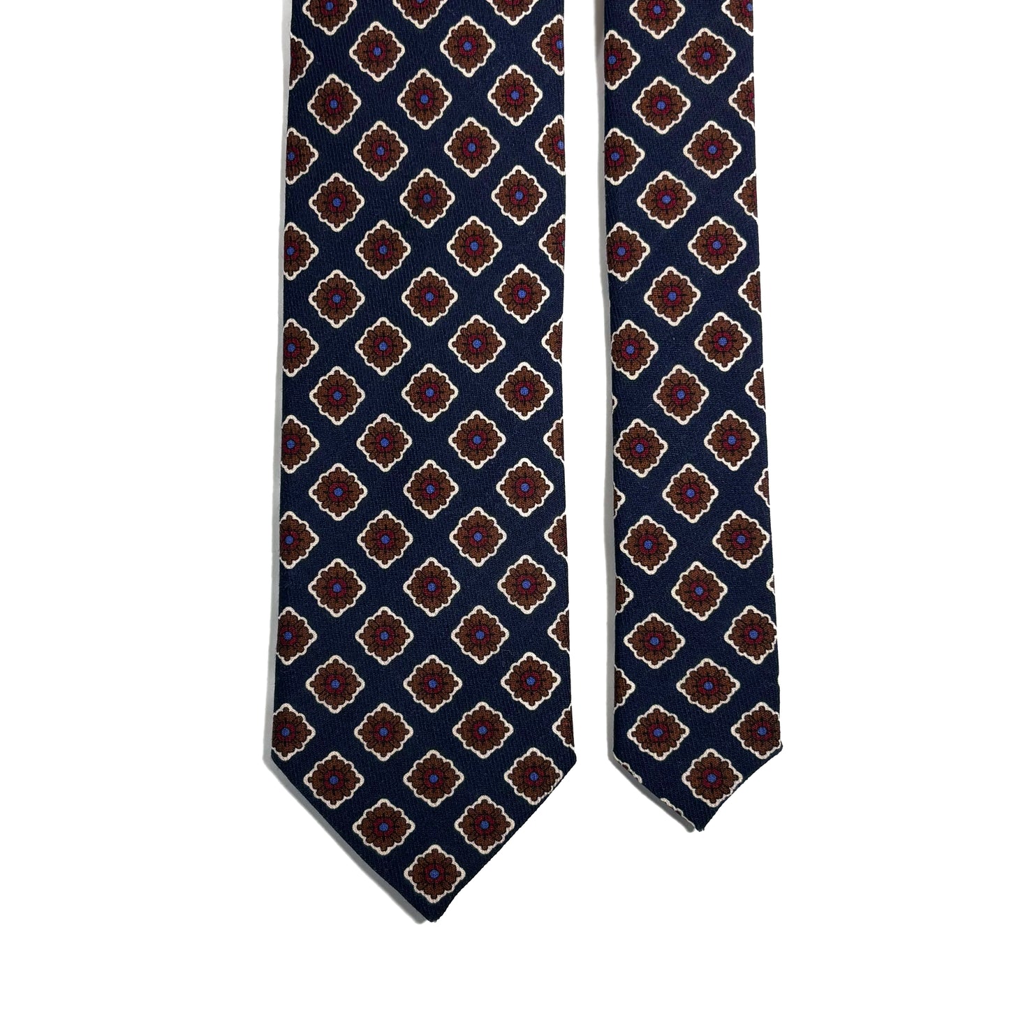 Navy Blue Geometric Wool Challis Tie