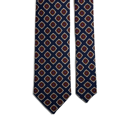 Navy Blue Geometric Wool Challis Tie