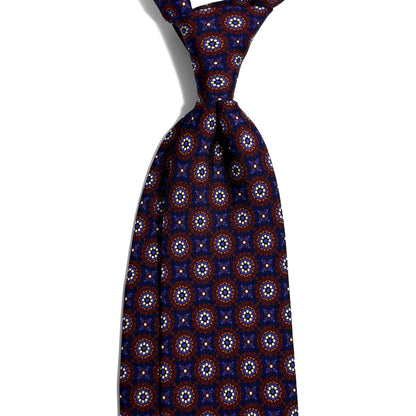 Hand-Printed Navy Blue & Burgundy Geometric Ancient Madder Silk Tie