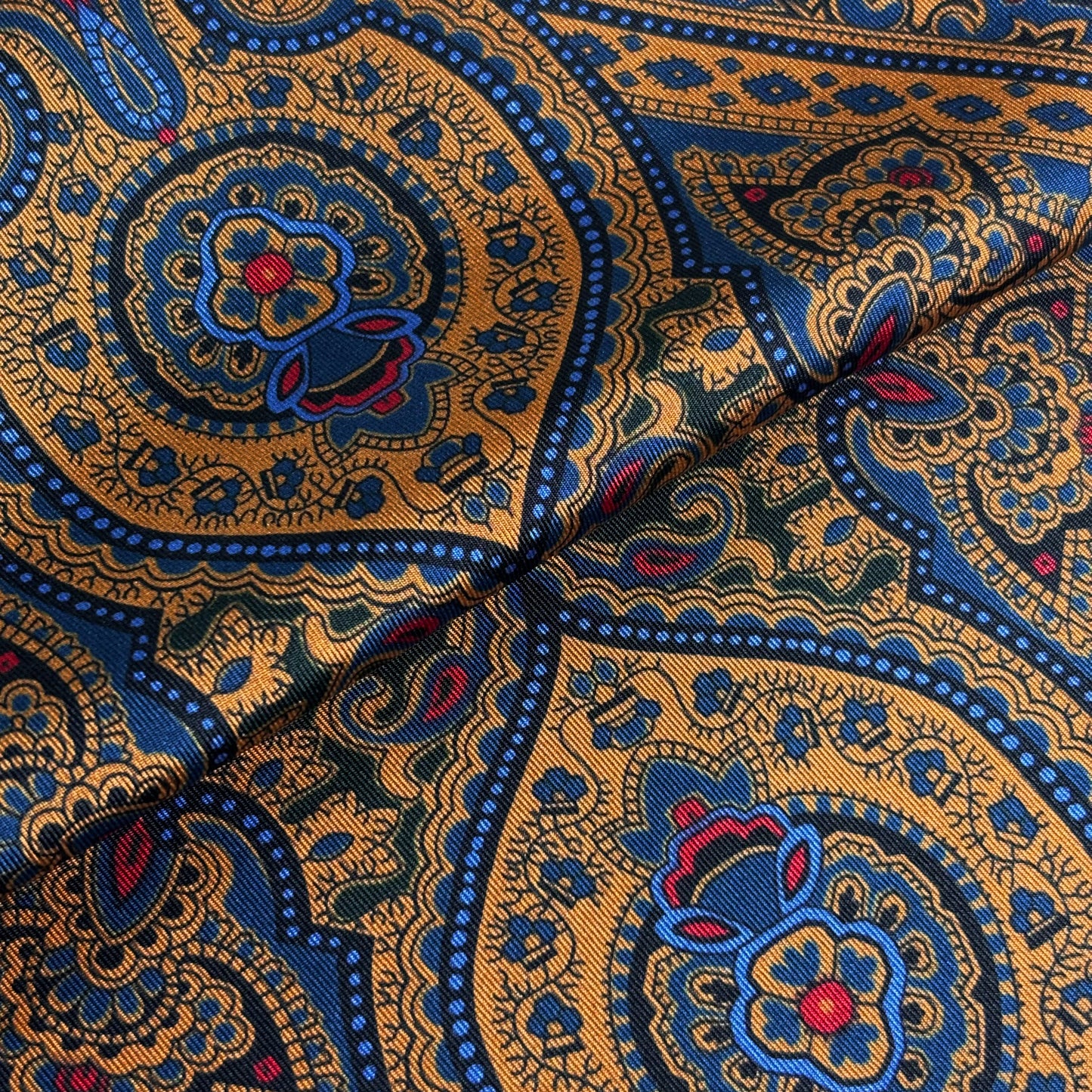 Forest Green & Orange Medallion Ancient Madder Silk Pocket Square