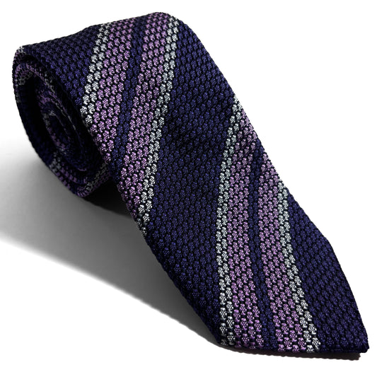 Purple & Lilac Striped Silk Grenadine Tie (Garza Grossa)