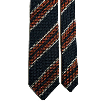 Dark Green & Orange Striped Silk Grenadine Tie (Garza Grossa)