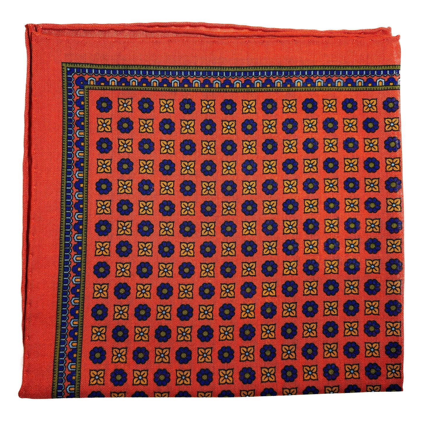 Orange - Floral - Wool/Silk Pocket Square