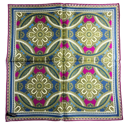 Green & Magenta Large Medallion Silk Pocket Square