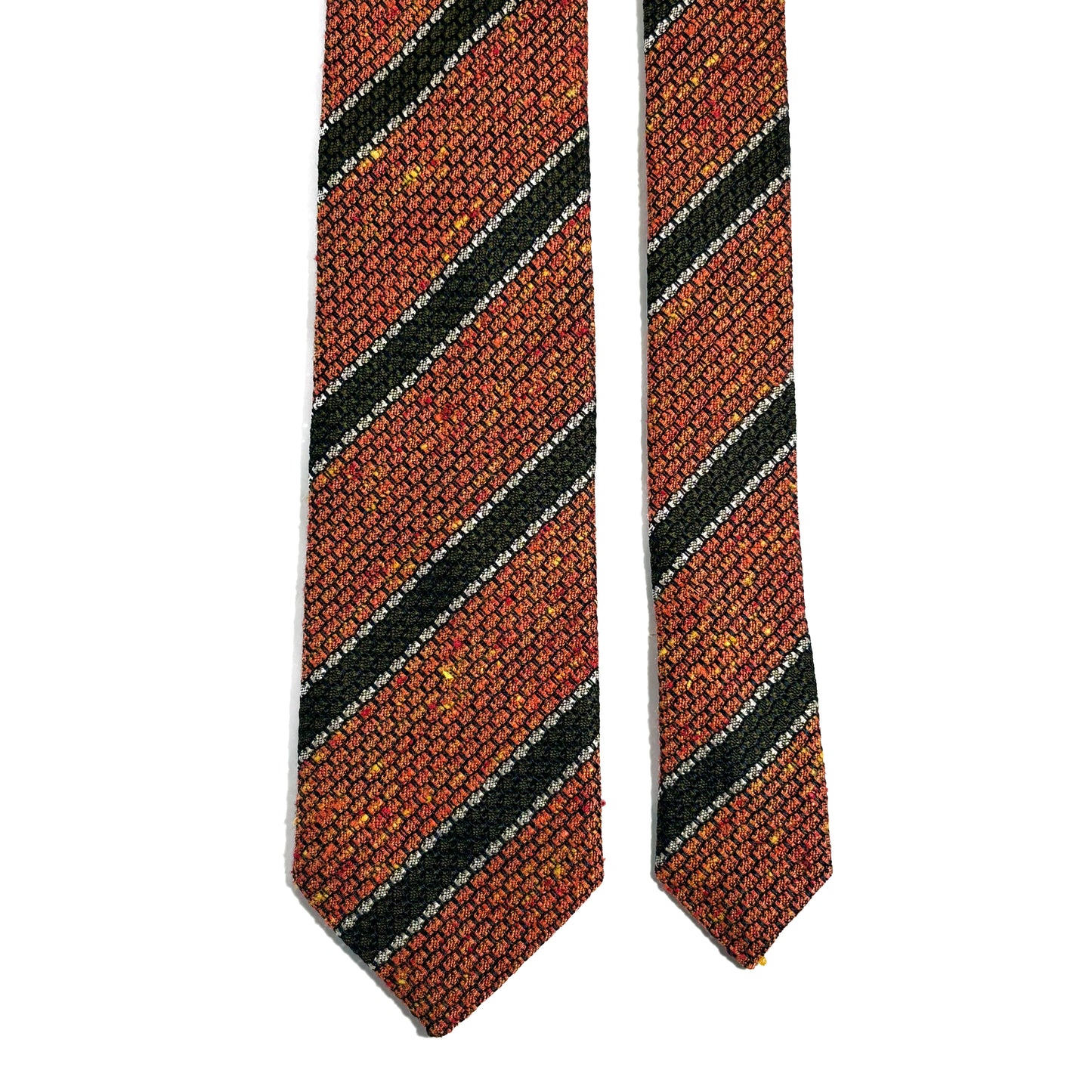 Autumn Orange & Green Striped Tussah Jaspe Silk Grenadine Tie (Garza Grossa)