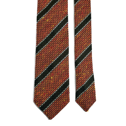 Autumn Orange & Green Striped Tussah Jaspe Silk Grenadine Tie (Garza Grossa)