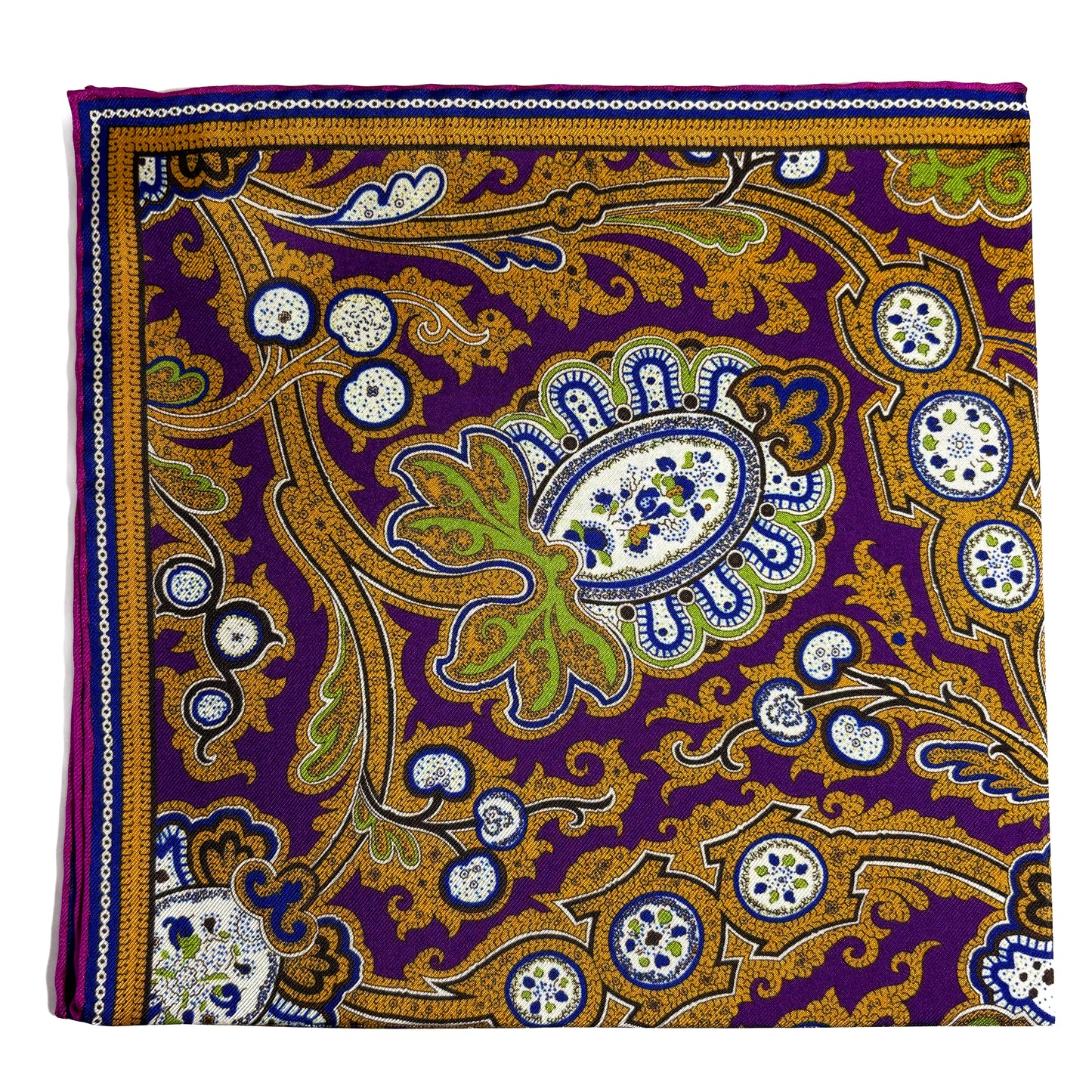 Purple & Gold Floral Paisley Silk Pocket Square