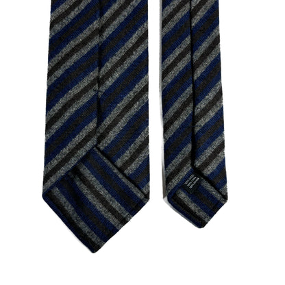Navy Blue & Brown Striped Wool Challis Tie