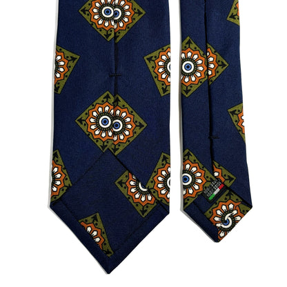 Navy Blue & Orange Large Square Printed 36oz Silk Twill Tie