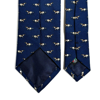 Navy Blue Dog Print Wool Challis Tie