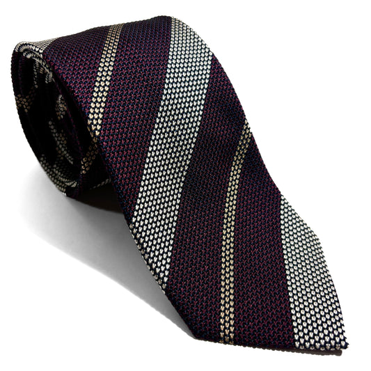 Burgundy / Silver Striped Silk Grenadine Tie