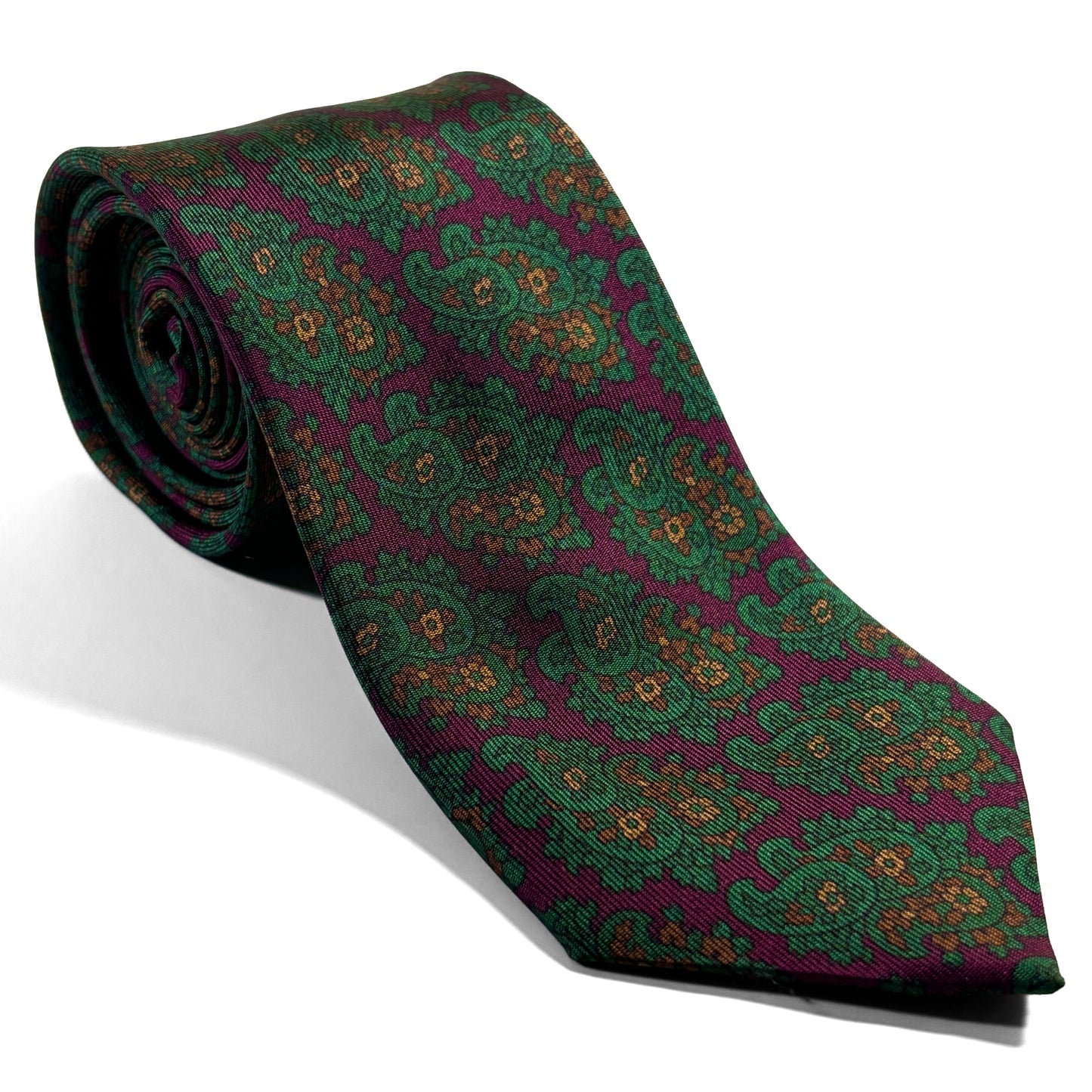 Burgundy & Green Paisley Ancient Madder Silk Tie