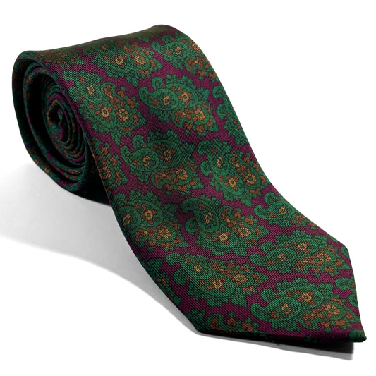 Burgundy & Green Paisley Ancient Madder Silk Tie