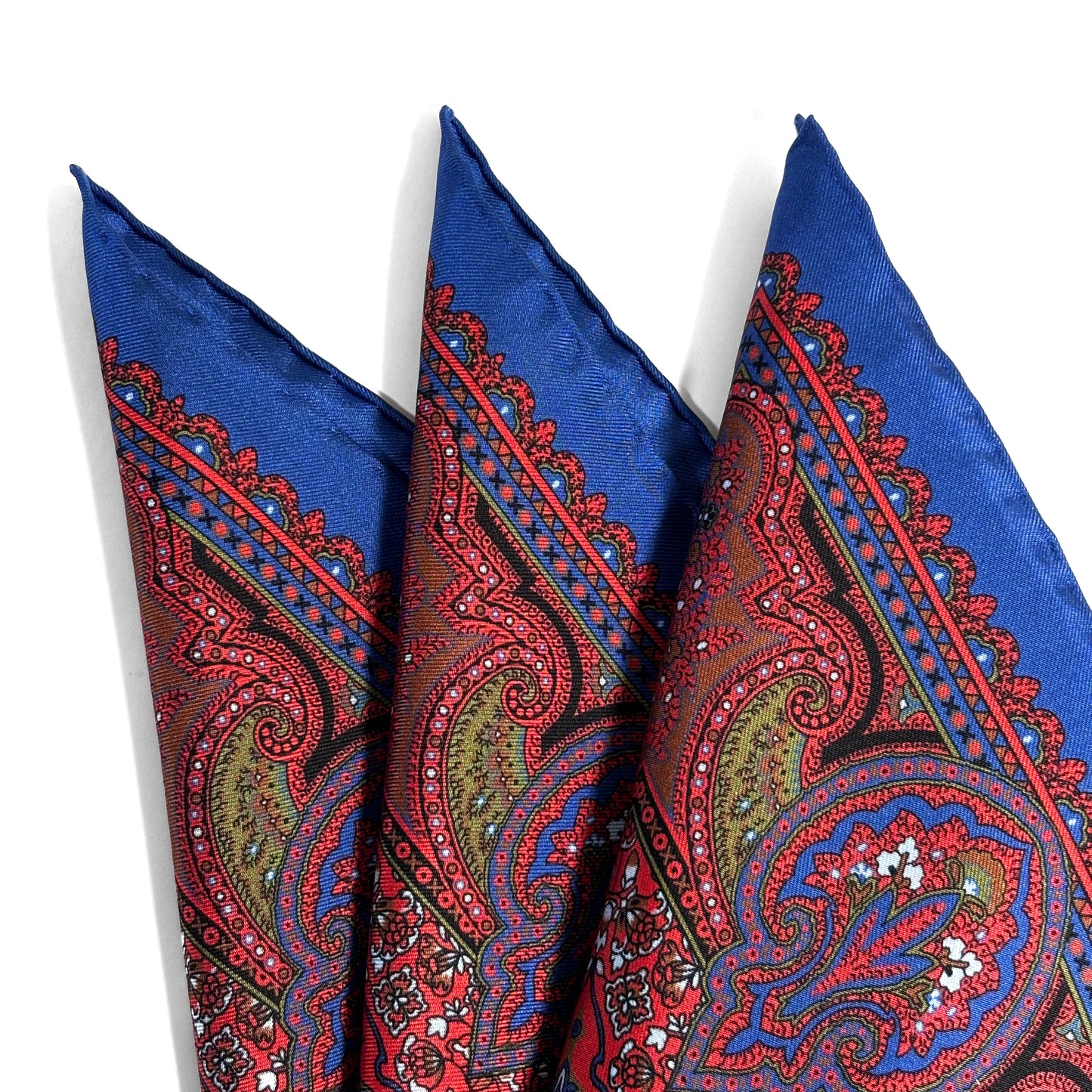 Red & Blue Floral Medallion Ancient Madder Silk Pocket Square