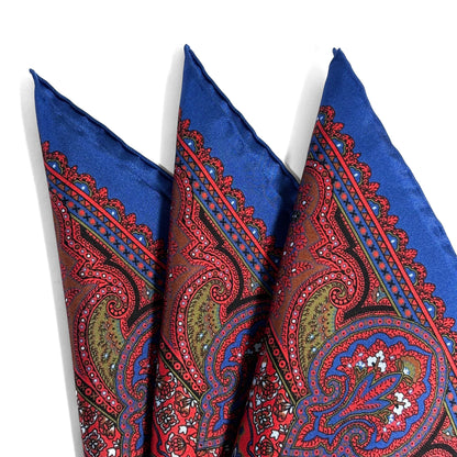 Red & Blue Floral Medallion Ancient Madder Silk Pocket Square