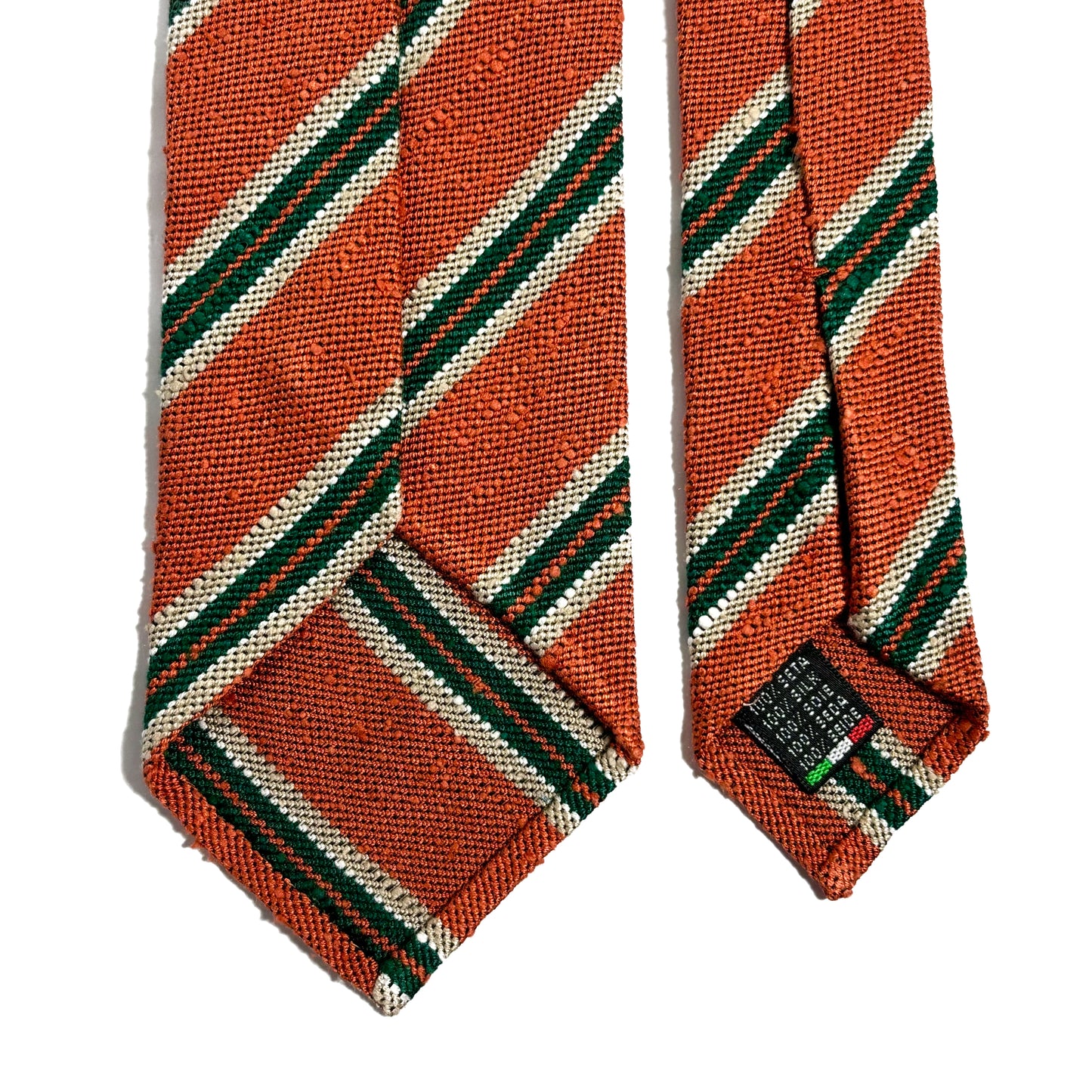 Untipped Orange & Green Striped Silk Shantung Tie