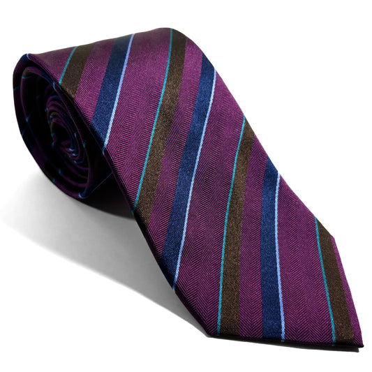 Purple & Navy Blue Striped Silk Jacquard Tie