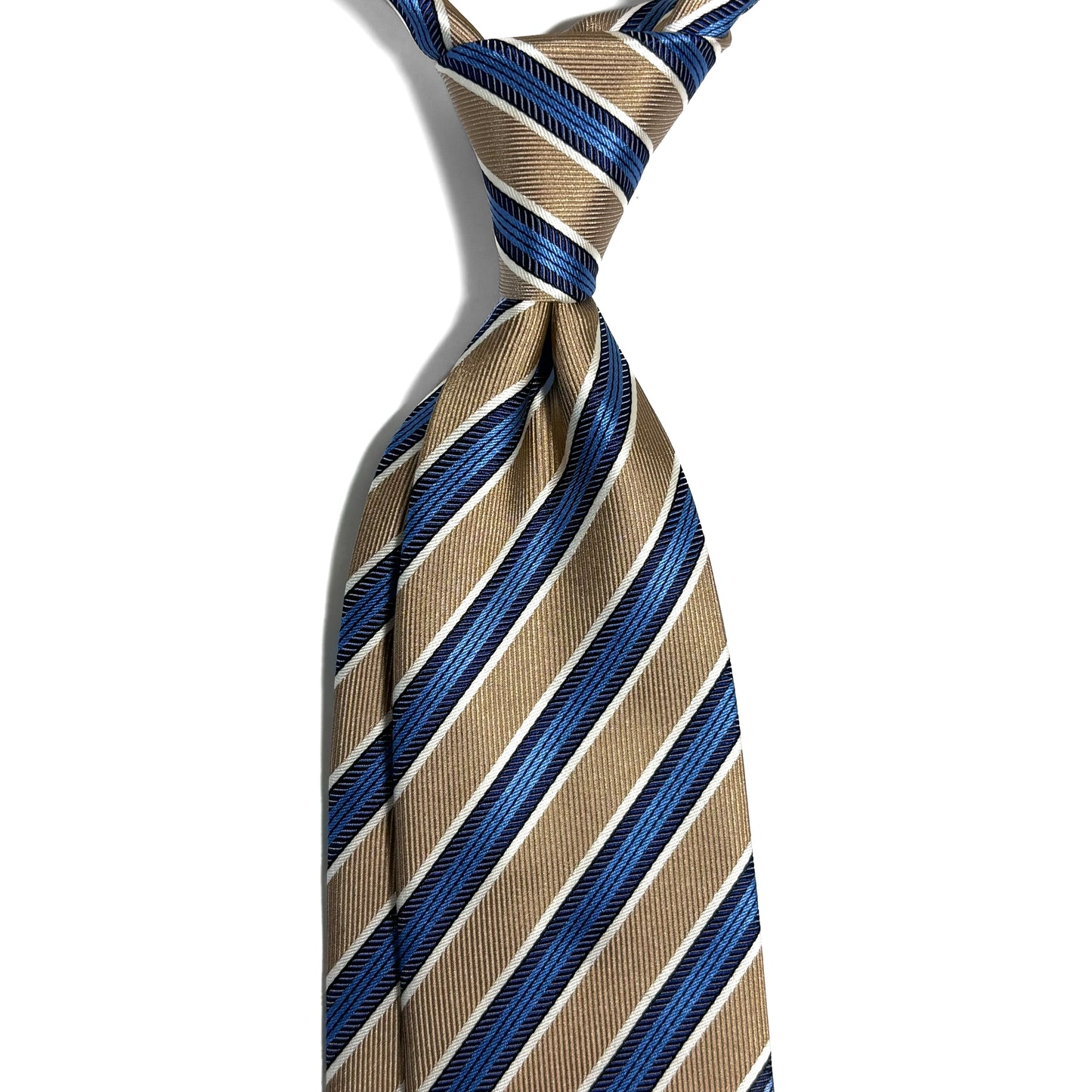 Beige & Blue Striped Silk Jacquard Tie