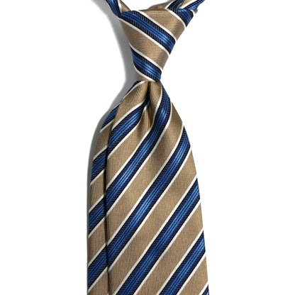 Beige & Blue Striped Silk Jacquard Tie