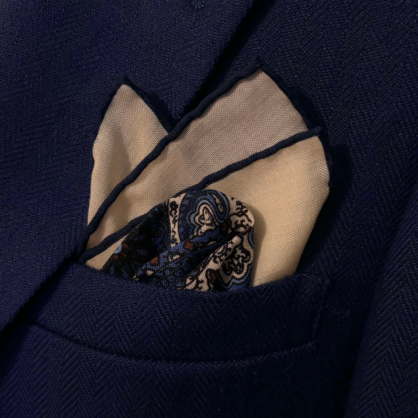 Dominus - Ivory & Blue - Wool/Silk Pocket Square