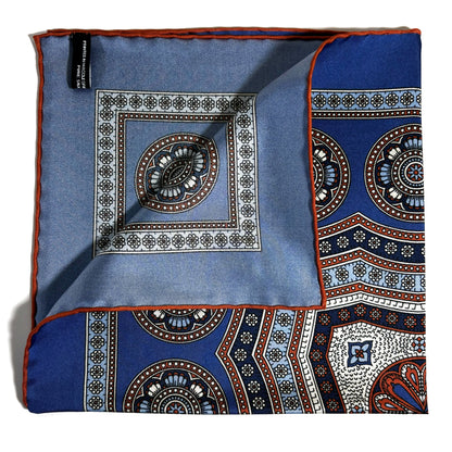 Blue & Orange Medallion Silk Pocket Square