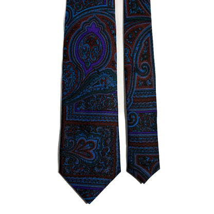 Hand-Printed Brown & Purple Paisley Silk Tie